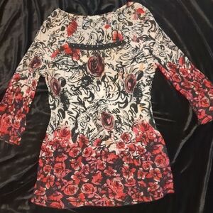 NICOLA Red and Black Floral Women's Blouse